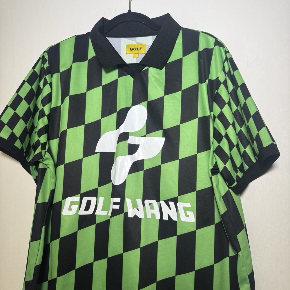 Golf Wang Evolution Logo Checkered Polo Shirt Soccer Jersey Size Large Green